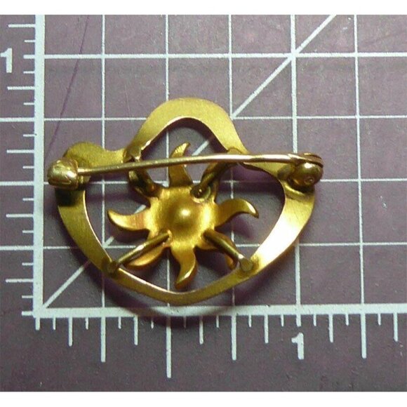 Art Nouveau 14K Gold Brooch With Starfish & Pearl Design - Picture 3 of 5